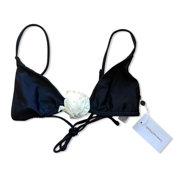 Lovers + Friends Willa rosette triangle Top Black White Bikini swim Revolve M - Picture 5 of 9